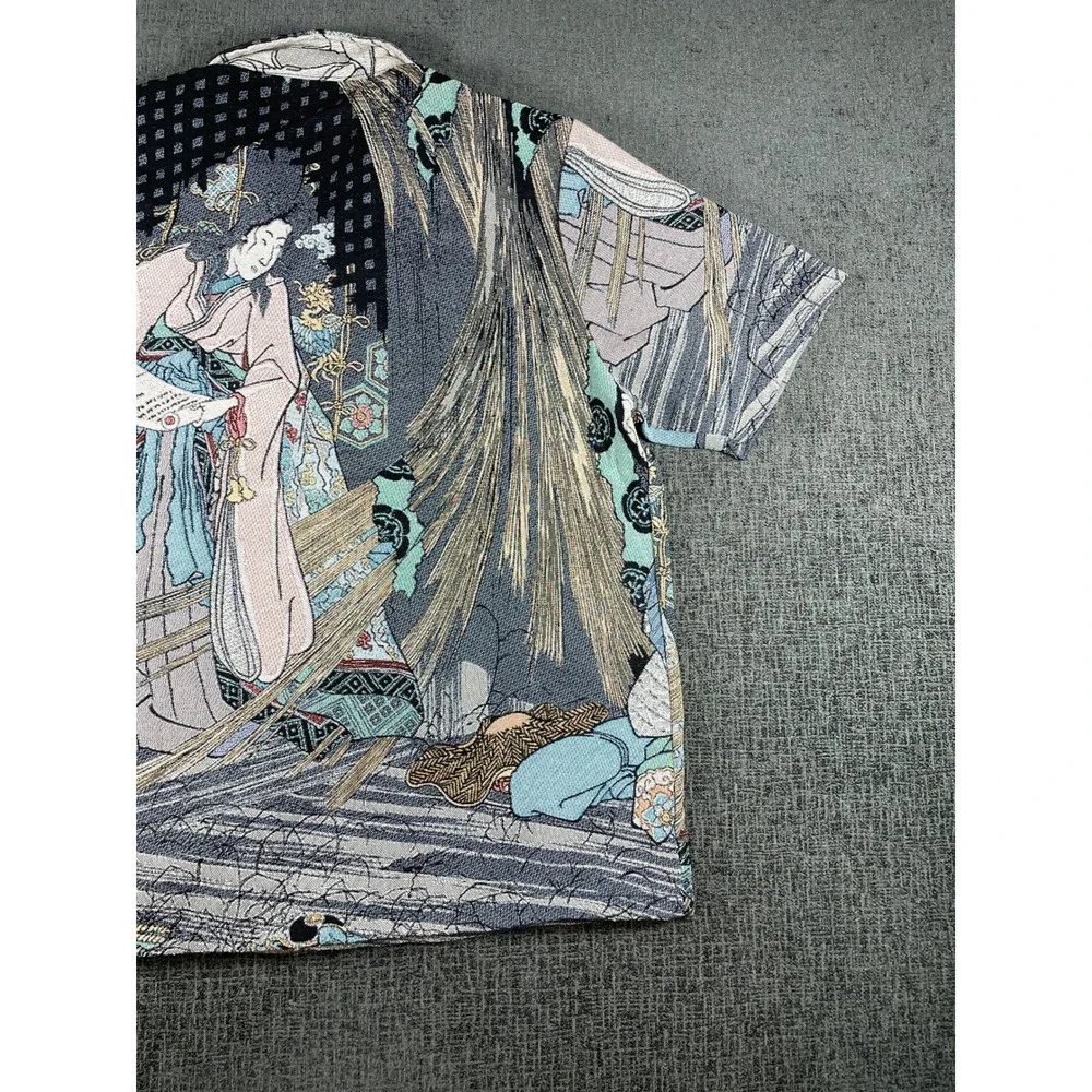Rebel Vengeance Mens Samurai Skull Tapestry Shirt Short Sleeve Graphic Large